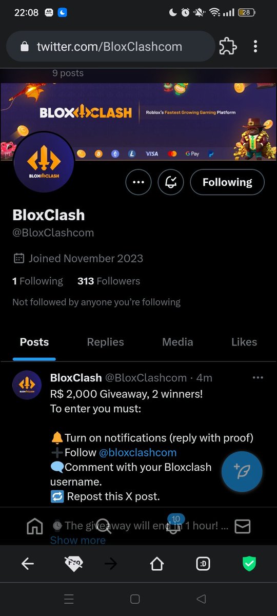 Snow500_'s tweet photo. @BloxClashcom Normal giveaway
User: iTzSonicAndMario
1k extra giveaway: a month ago my cat made me win an all-in coinflip by hitting my mouse, now i throw my cat on my desk ( hes fine ) in hopes of winning when i bet 1k or more https://t.co/e3LqurMt6C