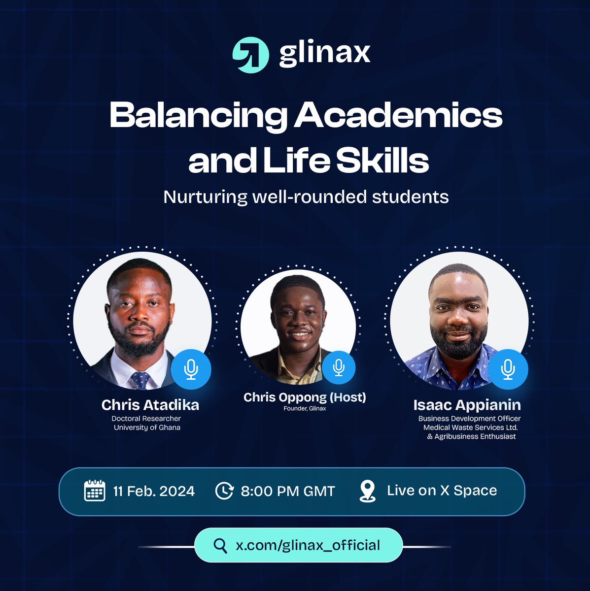 Excited to host @Glinax_Official talk show this Sunday at 8pm! Join us for insights from academia and industry experts on navigating your career path. Our esteemed speakers include @chrisatadika and @isaac_appianin Don't miss out – it's sure to be enlightening! 
#CareerInsights