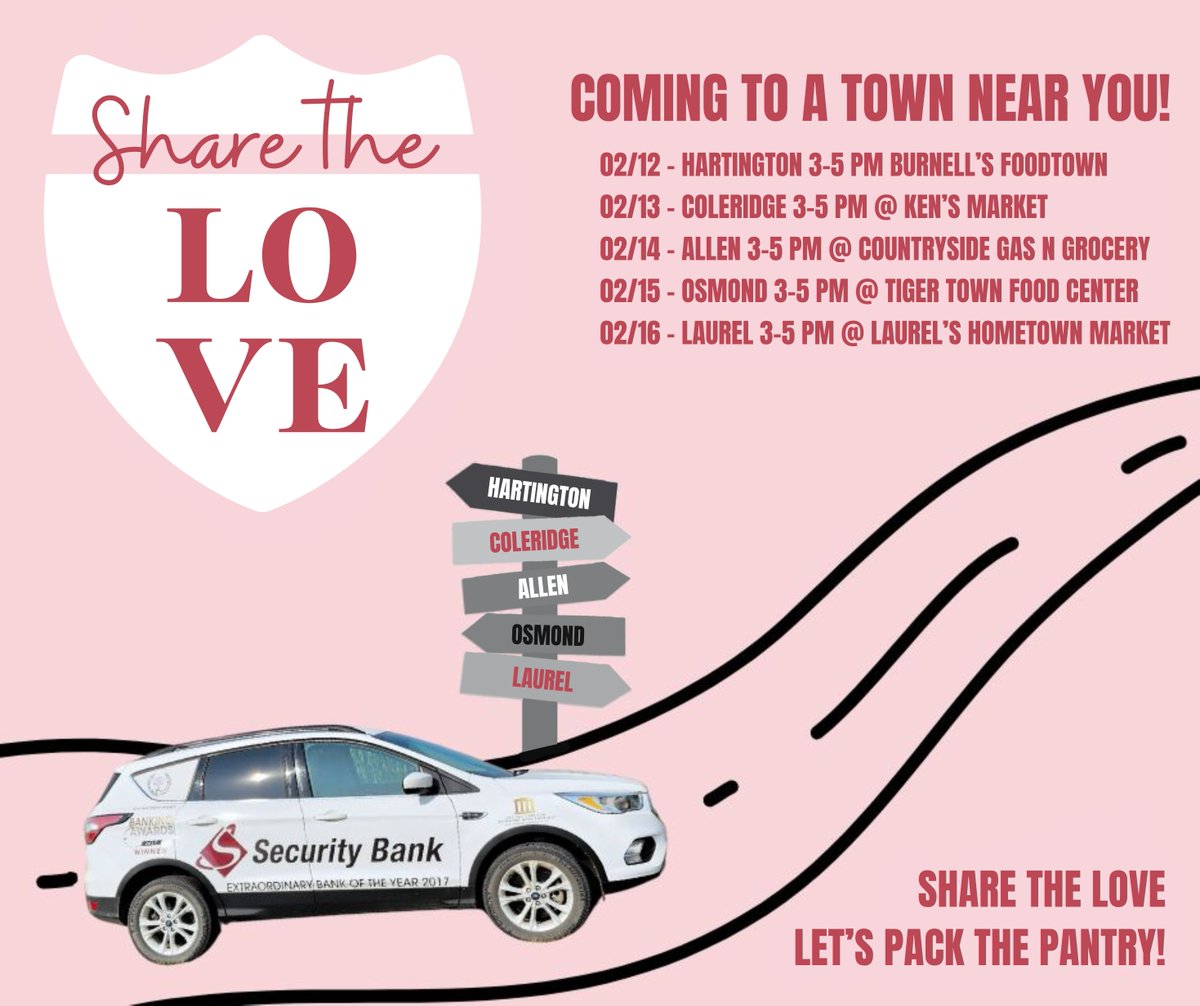 MySECBank's tweet photo. Can’t stop into your local Security Bank but want to donate? Don’t worry, we are coming to you! Keep an eye out for “Miles”, our Security Bank car. He is going to travel to a location near you very soon. #mykindofbank #packthepantry #sharethelove https://t.co/MgpBjinPSF