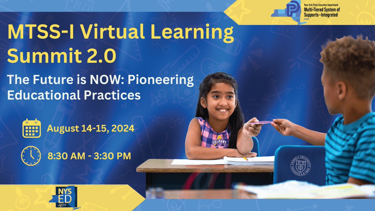 NYSEDNews's tweet photo. Attention stakeholders: The Future is NOW! The 2nd annual MTSS-I Virtual Learning Series will address pioneering practices across all tiers. Keep an eye out for our FREE registration coming soon! #MTSSI #EduPioneers https://t.co/STNyIrm8gN