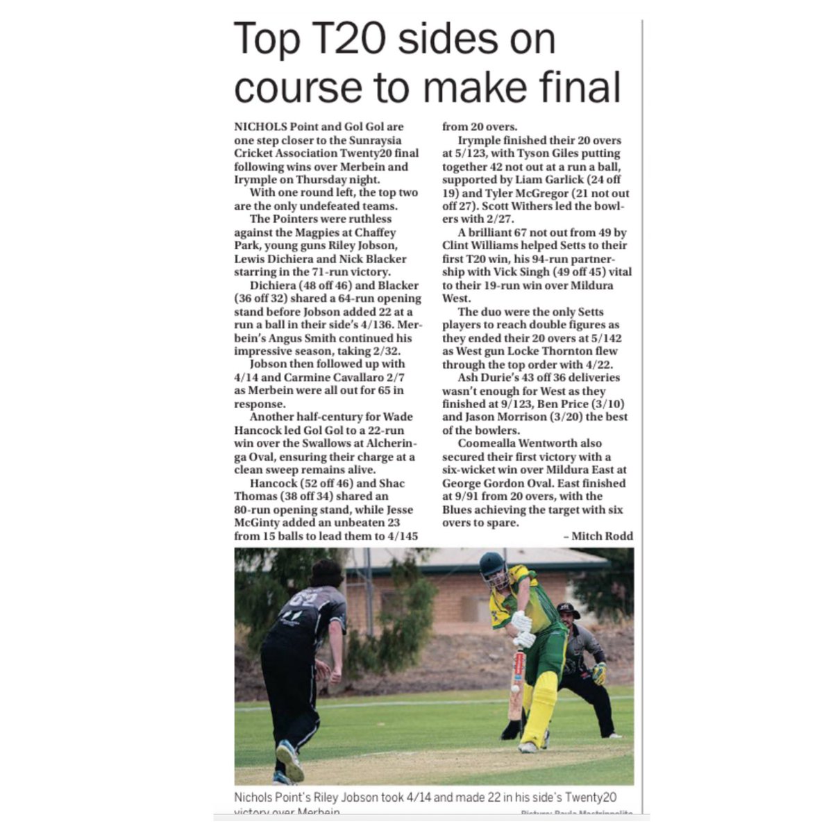 NicholsPointCC's tweet photo. SCA T20

Article: Sunraysia Daily https://t.co/n3SqMrpSzb