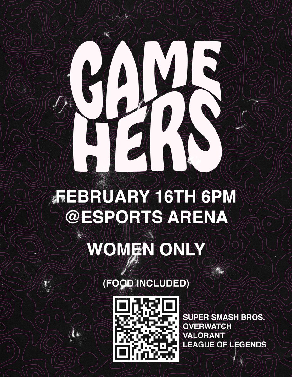 Come join us for our first ever monthly women’s gaming night hosted by GameHers! This event is meant to promote a welcoming environment for all women in gaming! There will be free pizza and cookies provided until supplies last. Scan the QR code to register.🤍