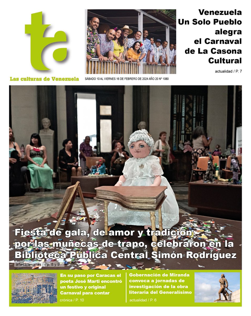 Todasadentro 1080 <a href="/Todasadentro1/">Todasadentro</a> circula para ti este sábado desde hoy y toda la semana. Lee todo, son las culturas de Venezuela <a href="/minculturave/">Ministerio del Poder Popular para la Cultura</a> <a href="/VillegasPoljak/">Ernesto Villegas Poljak</a>