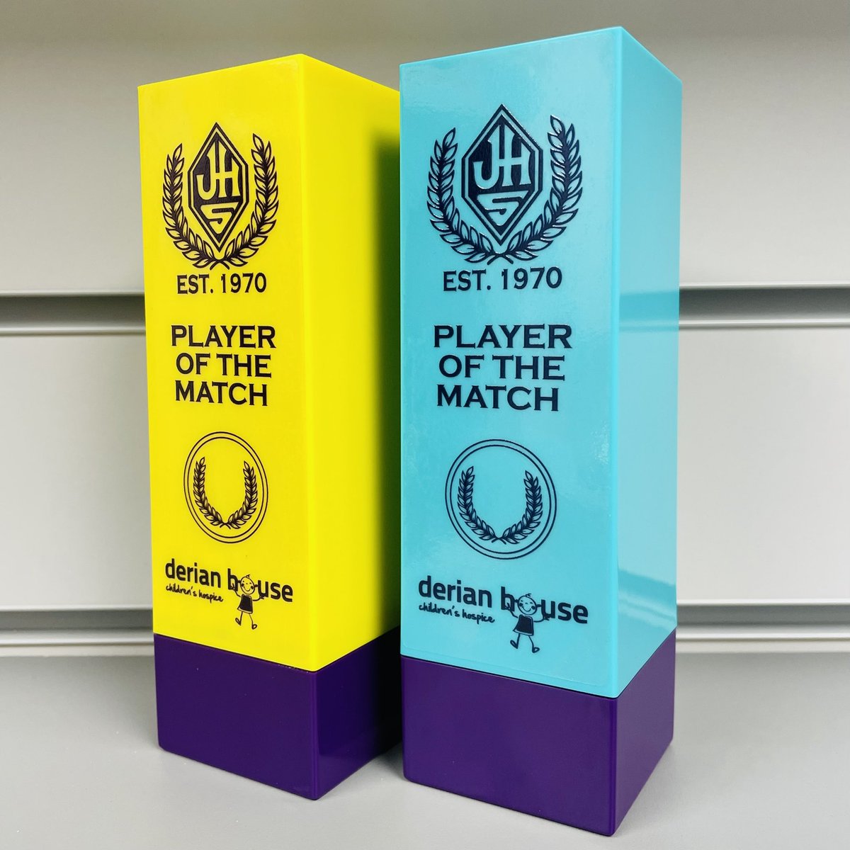 JHSportsLtd's tweet photo. We are delighted to reveal and release the “JHS Player of the Match Trophy” in support of Derian House Children’s Hospice 🏆

Information below. Thank you for your support! 💙 https://t.co/SzM102Kd4D