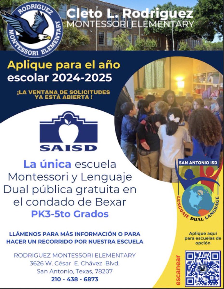 !La ventana de solicitudes ya está abierta! Rodriguez Montessori Elementary ✨✨aplique aquí saisdchoice.com