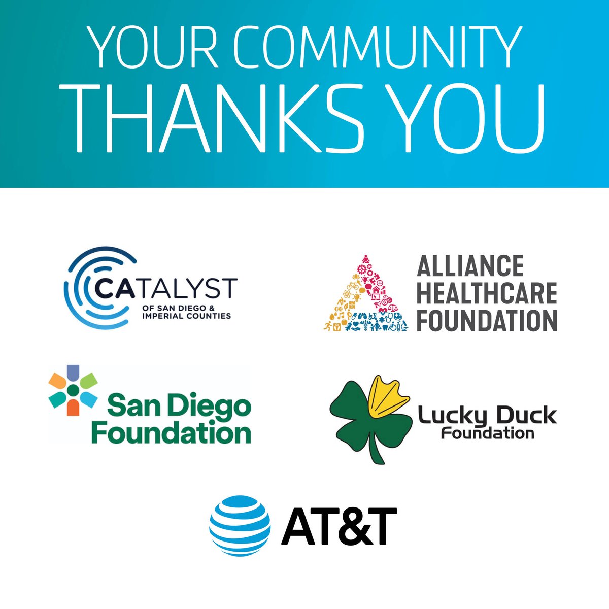 We're deeply grateful to our lead donors: @sd_fdn, @ATT, @AllianceHF, @LuckyDuckFound, and @SDCatalyst. Your generosity helped us provide essential services to over 1,000 San Diegans affected by the recent storm. Thank you!♥️