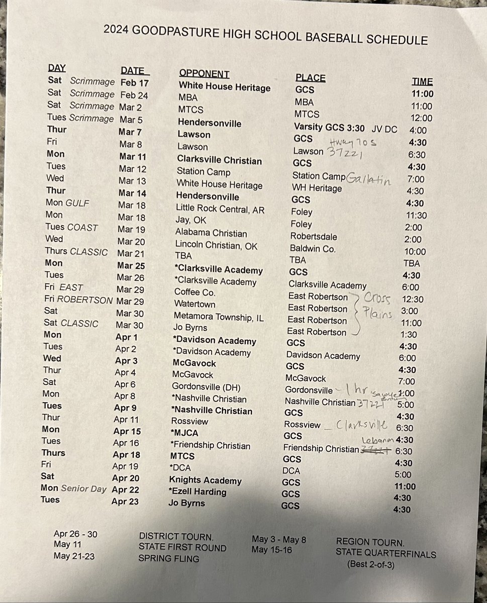 Thomas Burke (@tommy40switch) on Twitter photo Schedule for the high school season this year can’t wait to play with these guys🔥<a href="/baseballgcs/">Goodpasture Baseball</a> Schedule for the high school season this year can’t wait to play with these guys🔥<a href="/baseballgcs/">Goodpasture Baseball</a>
