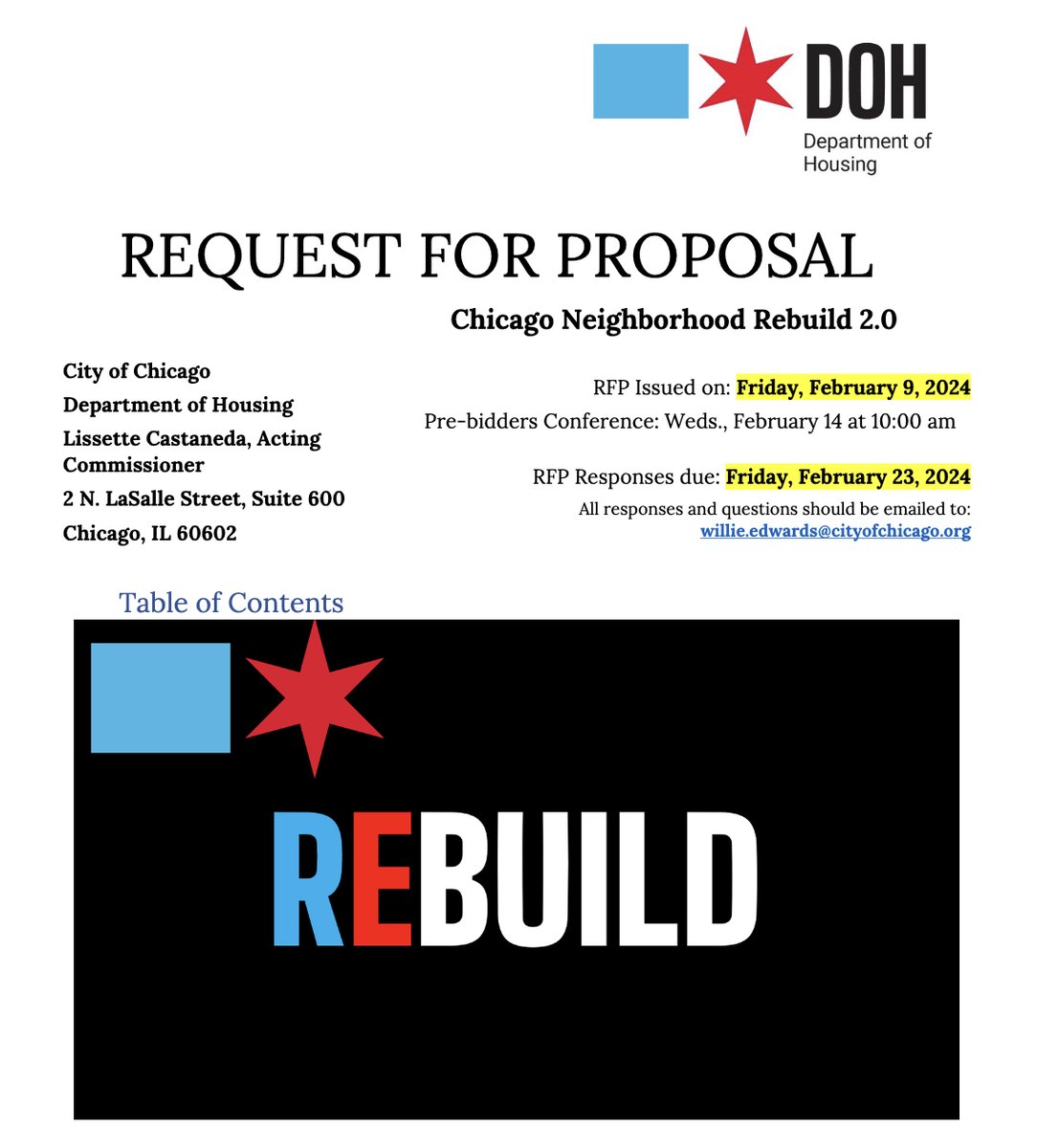 DOH is seeking 1+ CDFIs to administer the #ChicagoRebuild 2.0 program, which will provide grants to developers to acquire vacant/abandoned  properties for rehab and sale. Learn more: chicago.gov/chicagorebuild