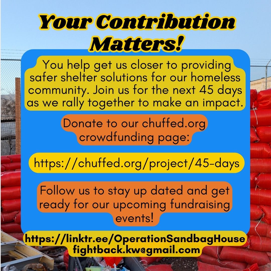 Join us in building a safer shelter for our unhoused neighbours with Operation Sandbag House! Every donation counts!
chuffed.org/project/45-days

linktr.ee/OperationSandb…
#dtk #dtklove #waterlooregion #kitchener