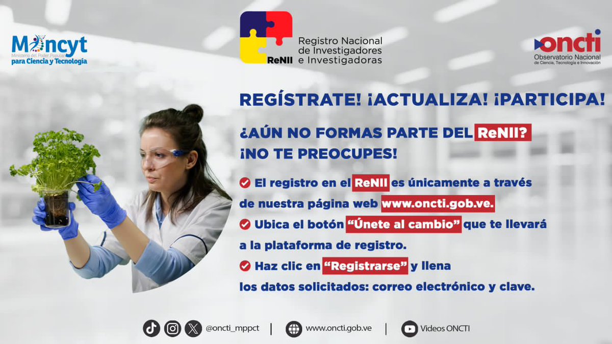 Campaña de registro en el ReNII en <a href="/uclave/">uclave</a> por parte de <a href="/FundaciteLARA/">Fundacite Lara</a> del 15 al 19 de febrero/2024.

Habrá puntos de registro en los decanatos. 

Más información por la red de uclamensajes. #ReNII #ONCTI #MINCyT

Puedes iniciar tu registro en: oncti.gob.ve