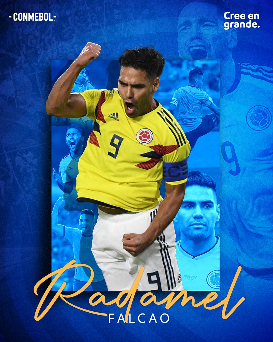 El goleador de la @FCFSeleccionCol, @falcao cumple 3️⃣8️⃣ años. 🇨🇴​🐯 Con #Colombia ⚽🔥 ✅ +de 100 partidos. ✅ 36 goles. #CreeEnGrande | #AniversarioCONMEBOL