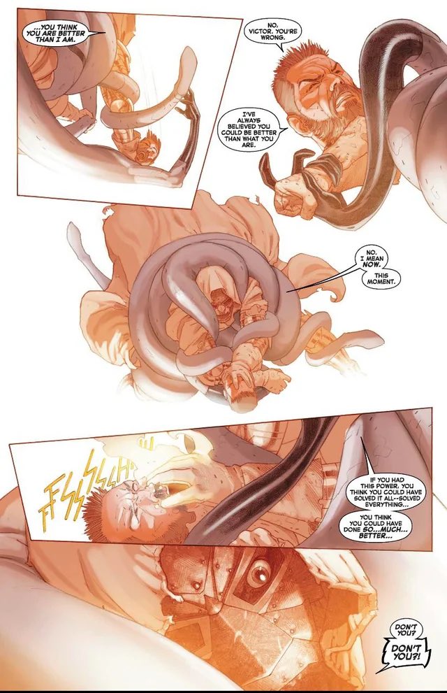 GunnerDobbins's tweet image. They’re basically equals. It’s so close that it’s basically inconsequential. But there is a truth: Reed might or might not be smarter, but he is better. And Doom knows it.