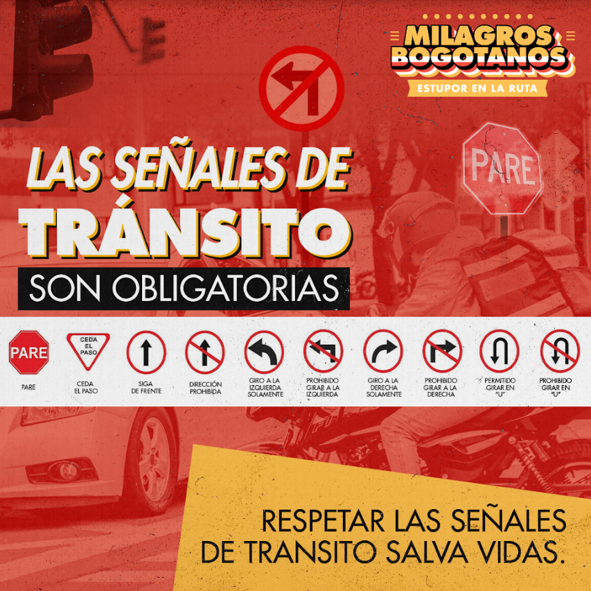 BogotaTransito's tweet photo. Cumplir y acatar las señales de tránsito no solo es obligatorio sino que es la mejor forma de evitar fatalidades y mejorar la movilidad. ¡PARE' y salve vidas en la vía como ocurrió en este episodio de #MilagrosBogotanos: https://t.co/DztQJEjB8B https://t.co/6jXxvUQcoF