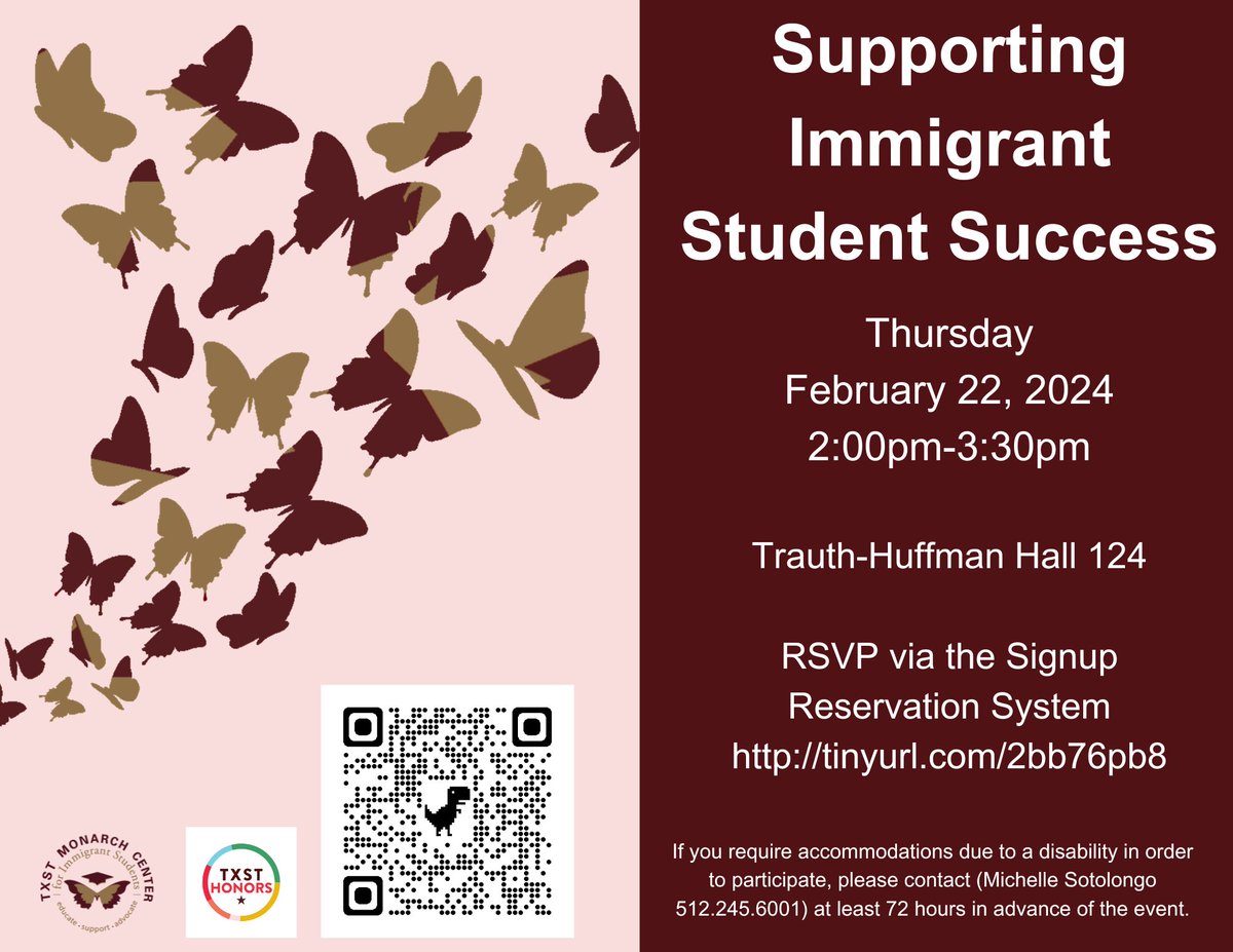 Faculty, staff, and graduate students who work directly with students join us today! We are facilitating a professional development session called "Supporting Immigrant Student Success" on Thursday, 02/22/2024 @ 2:00-3:30pm in THH 124.