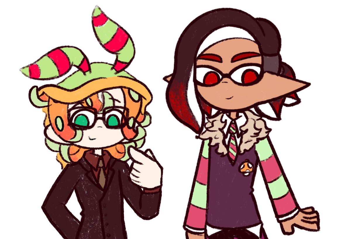 APeonySeapie's tweet image. Maxxflow month: Day 9 ❤️💚

&quot;Outfit swap&quot; 

Why does Seaflow look so snazzy XD 
Look at them 💚❤️ 

#DJSeaflow #Splatoon #Maxxflow