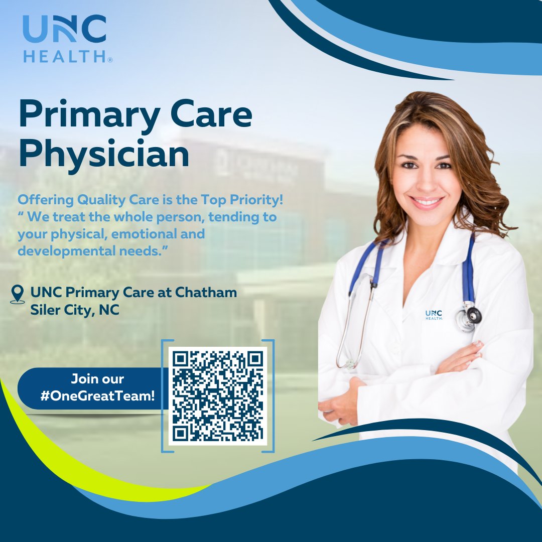 Be a part of our #OneGreatTeam, committed to providing exceptional healthcare! For additional details, connect with Owen Watkins! 

jobs.unchealthcare.org/jobs/13694595-…

#hiring #Primarycareprovider #PrimaryCarePhysician #UNCHealth