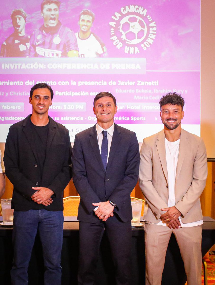 El Salvador albergará el primer partido internacional “A la Cancha por una sonrisa” de la Fundación PUPI.

A través de una conferencia de prensa, liderada por Javier Zanetti, Bryan Ruiz y Christian Bolaños, se presentó el encuentro solidario que se realizará el 18 de junio en el