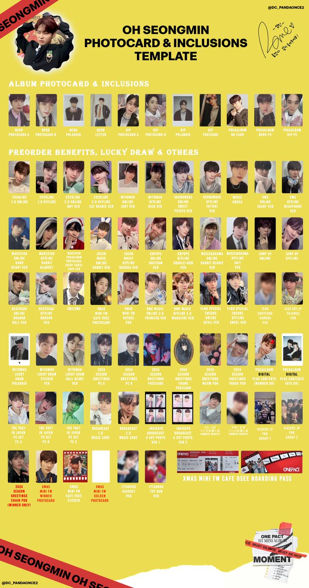 ONE PACT MOMENT ALBUM OH SEONGMIN PHOTOCARD & INCLUSIONS TEMPLATE