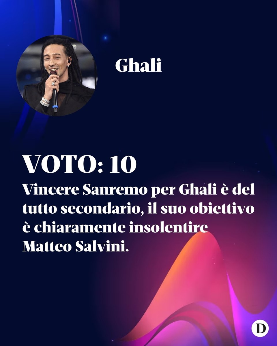 "Ghali: molto bravo, molto elegante e sempre molto alto".

Le nostre #pagelle di #Sanremo2024 👉 bit.ly/49xzXHN