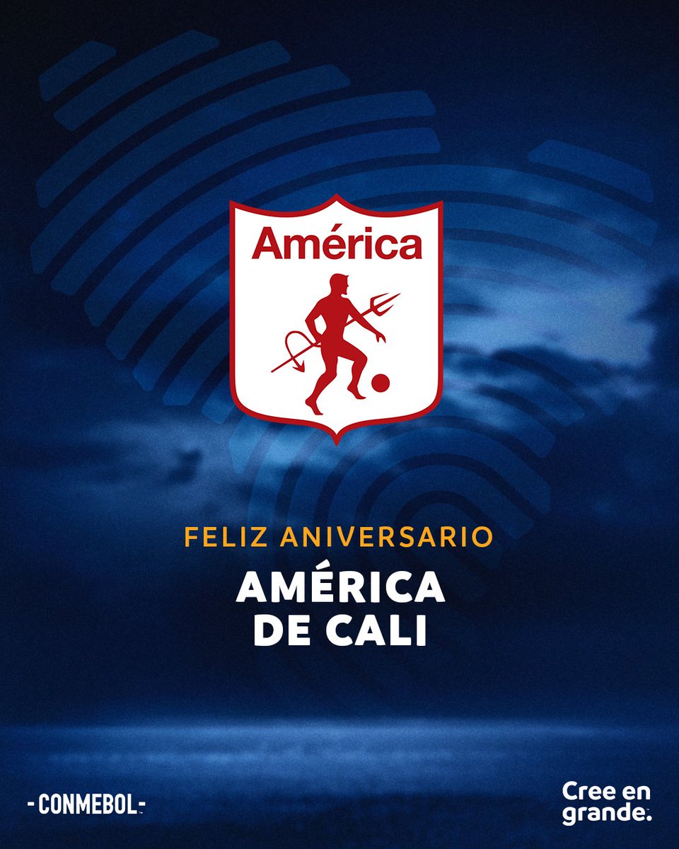 CONMEBOL's tweet photo. ¡Muchas felicidades, @AmericadeCali ! 🥳 🇨🇴

#CreeEnGrande | #AniversarioCONMEBOL https://t.co/01BHhtdJ9u
