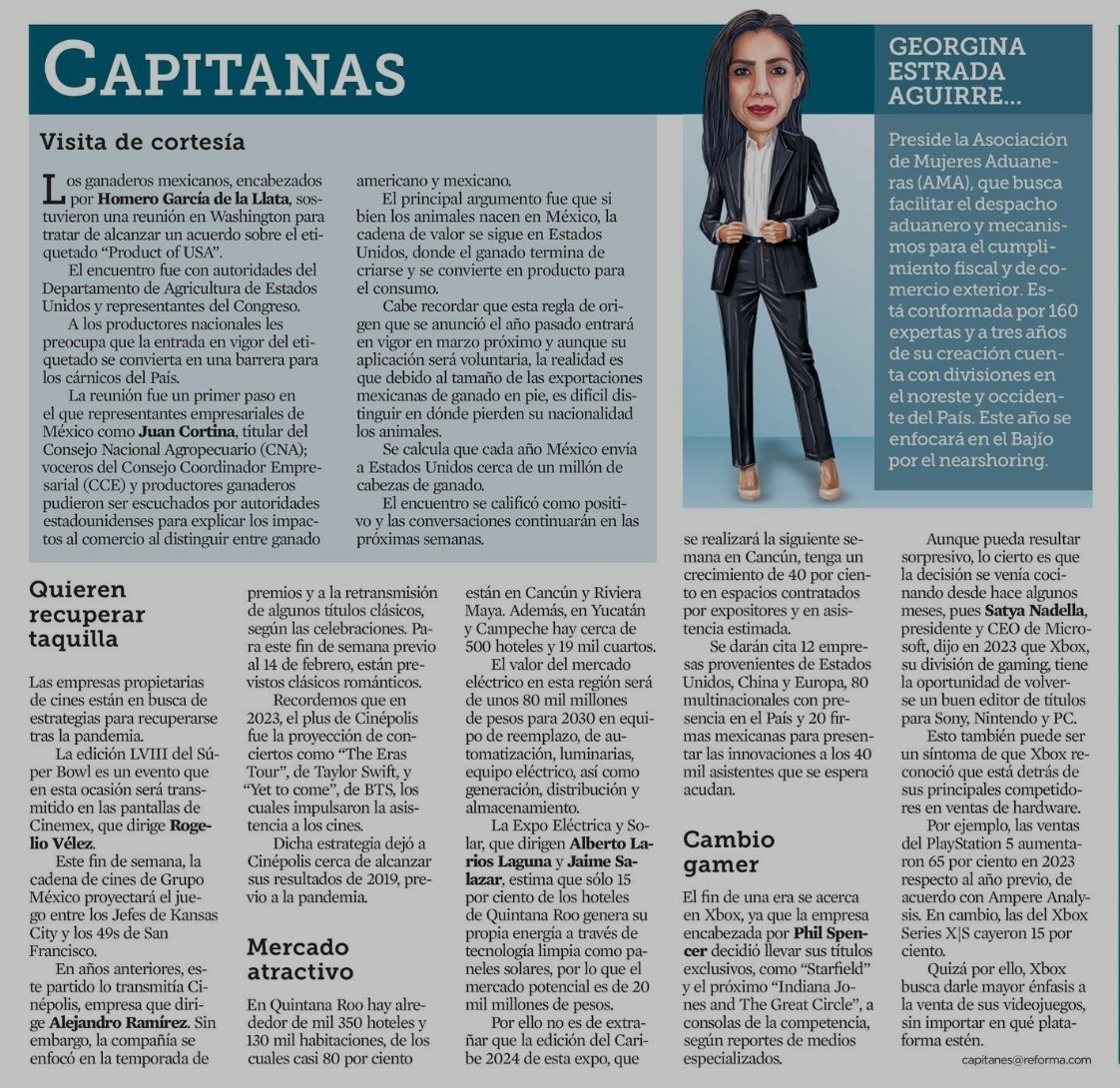 mausmeza's tweet photo. #Capitanas de hoy 09 de febrero de 2024 en @reformanegocios https://t.co/s9JJo8Hgib