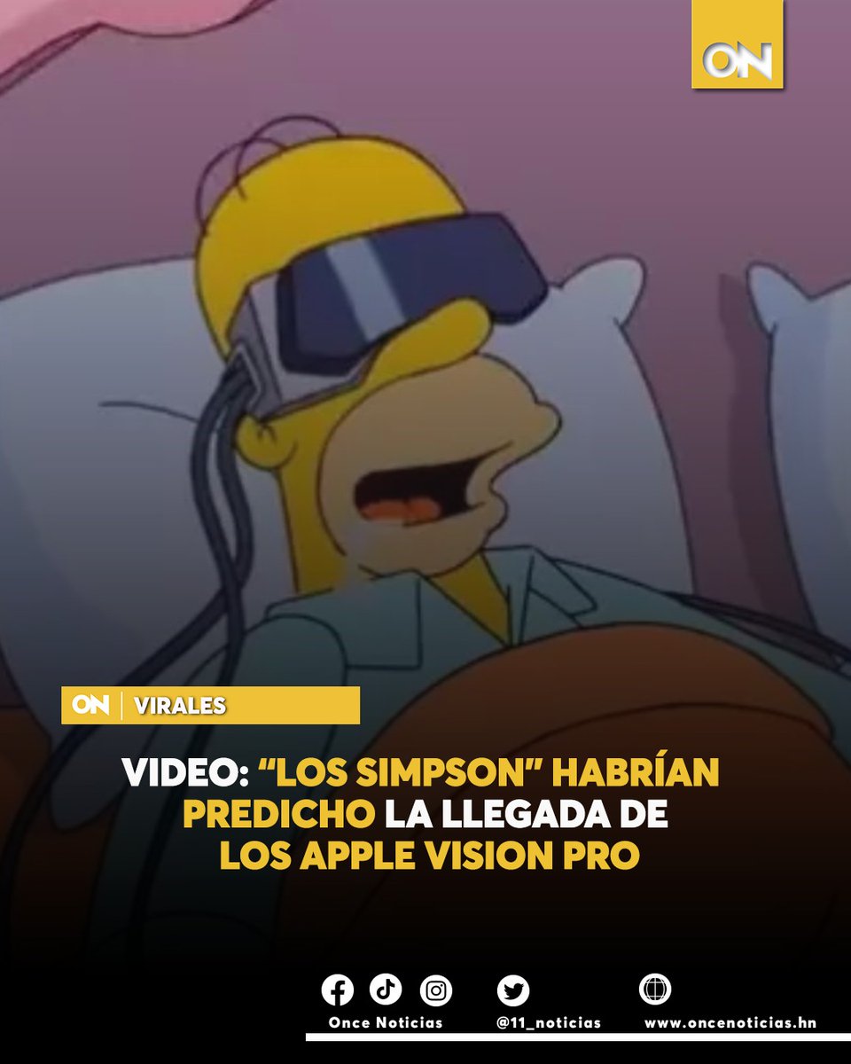 canal11hn's tweet photo. #VIRALES | Una vez más los fanáticos de “Los Simpson” volvieron a sorprender al mundo, al encontrar lo que podría considerarse otra predicción acertada con las gafas Apple Vision Pro.

Los detalles en: 
https://t.co/5VZgH0cbzh

#Simpsom #Gafas #Predicción https://t.co/QrAorKcrbT