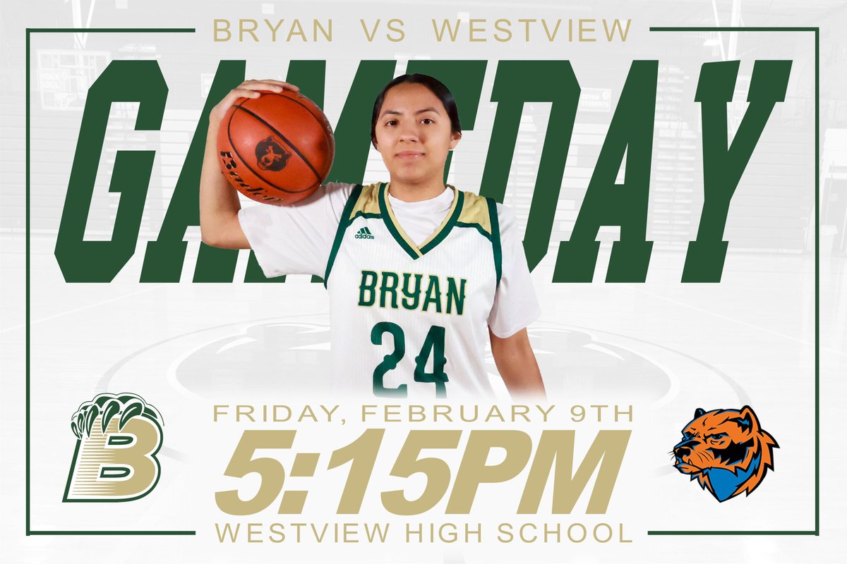 BryanGirlsBB's tweet photo. 🚨 GAMEDAY 🚨 

The Bears head to Bennington to face Omaha Westview this evening. 

📅 Friday, February 9th
📍 Westview High School
🆚 Westview 
⏰ 5:15 pm

Ft. Candy Gonzalez (Sr.) https://t.co/HDV7MLwMfE