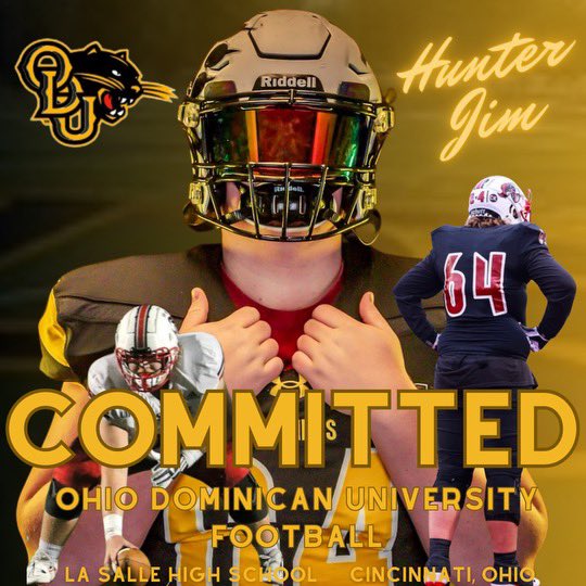 Committed!! Thank you to everyone who has helped me along the way!  <a href="/CoachCookOL/">Kennedy Cook</a> <a href="/CoachJamesLee/">James Lee</a> <a href="/OhioDominicanFB/">Ohio Dominican Football</a> <a href="/PatQBtrainer/">Pat McLaughlin</a> <a href="/LS_LancerFB/">La Salle Football</a>