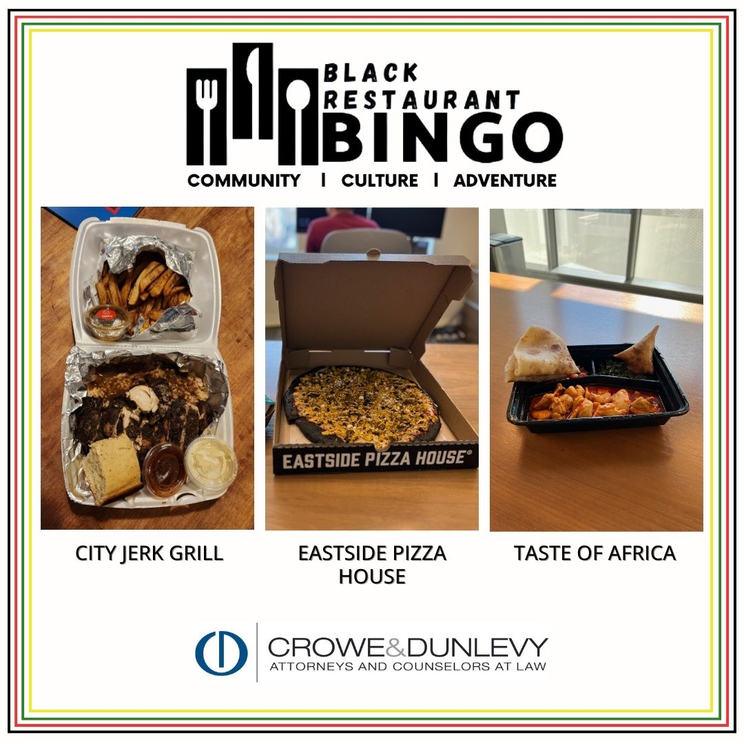 Our #OKCBlackRestaurantBingo card is filling up! In Oklahoma City, we have checked off Taste of Africa, <a href="/CityJerkGrill/">City Jerk Grill</a>, and today, we stopped by @ESpizzahouse for #nationalpizzaday. Download your bingo card today! @BiggerThanFood #CroweBHMBingo #BlackRestaurantBingoRoadTour