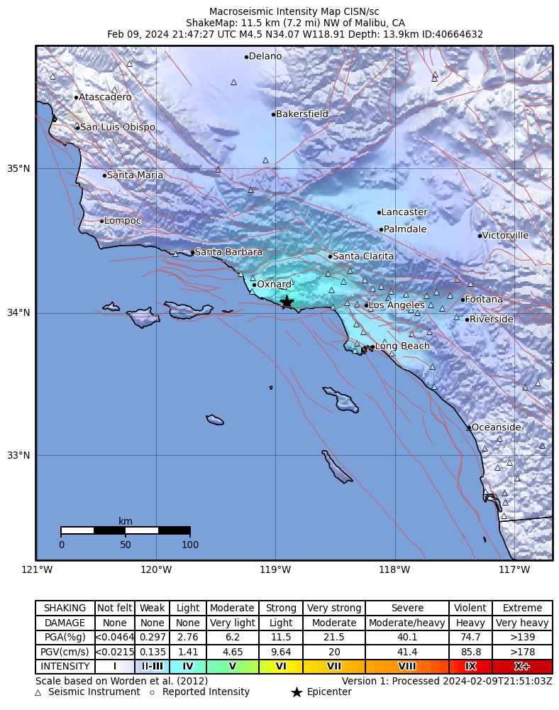 A M4.6 earthquake has occurred near Malibu, CA (Los Angeles Co). Weak shaking was felt across from Santa Barbara to San Bernardino to Oceanside. Aftershocks can be expected, we continue to monitor this region. #Malibu #earthquake