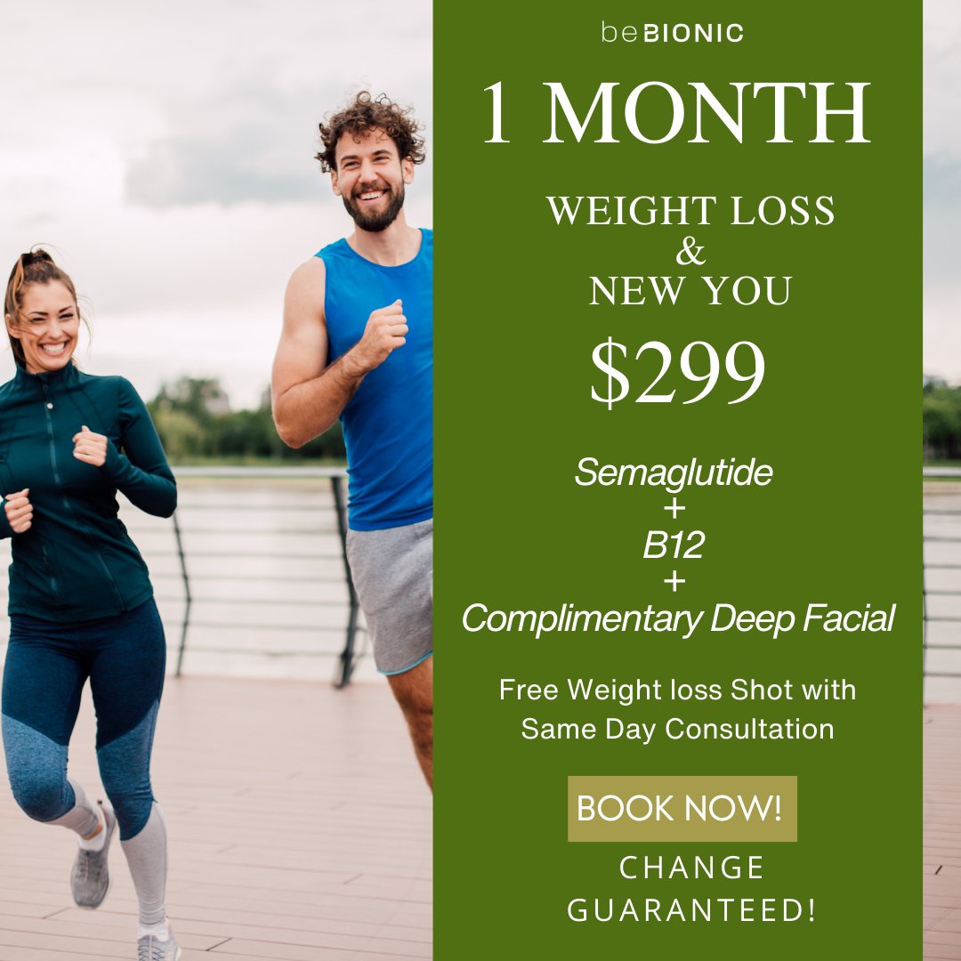 We are offering this very special deal! For only $299 get one month of Semaglutide + B12 + and a Complimentary Deep Facial! On the same day of your consultation, you will start your treatment with a free weight loss shot! 
To buy or book now the link is in our bio!