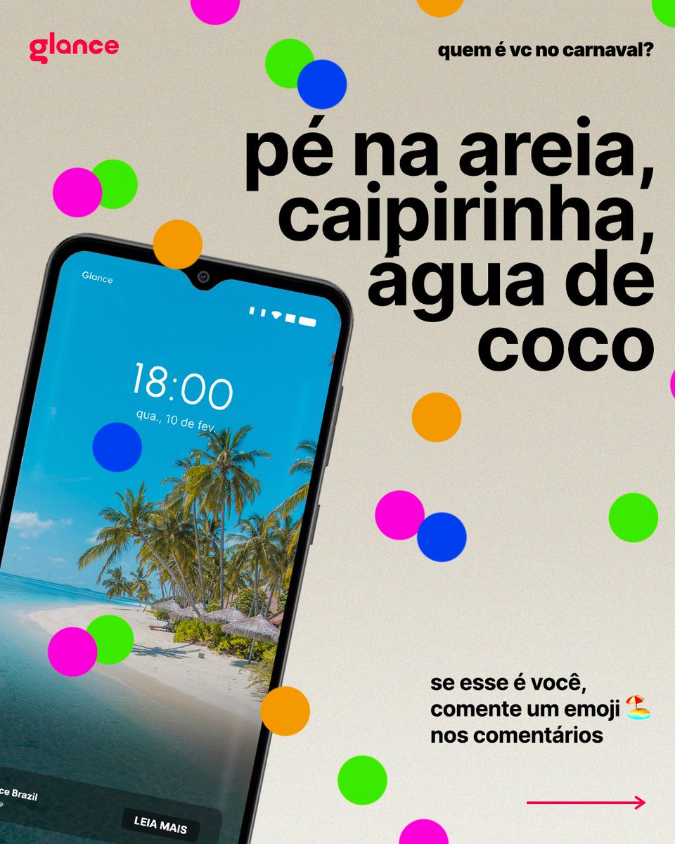 glancescreenbr's tweet photo. A melhor época do ano, também conhecida como ✨Carnaval✨, chegou! 

E a pesquisa Glance quer saber: qual é a sua vibe? 

📚 - Ler um livro de boas na rede
🪩 - Folia todo dia
😴 - Soninho da beleza
🏖️ - Pé na areia, caipirinha, água de coco

#Carnaval2024 #glancescreenbr https://t.co/HdcapmKMWs