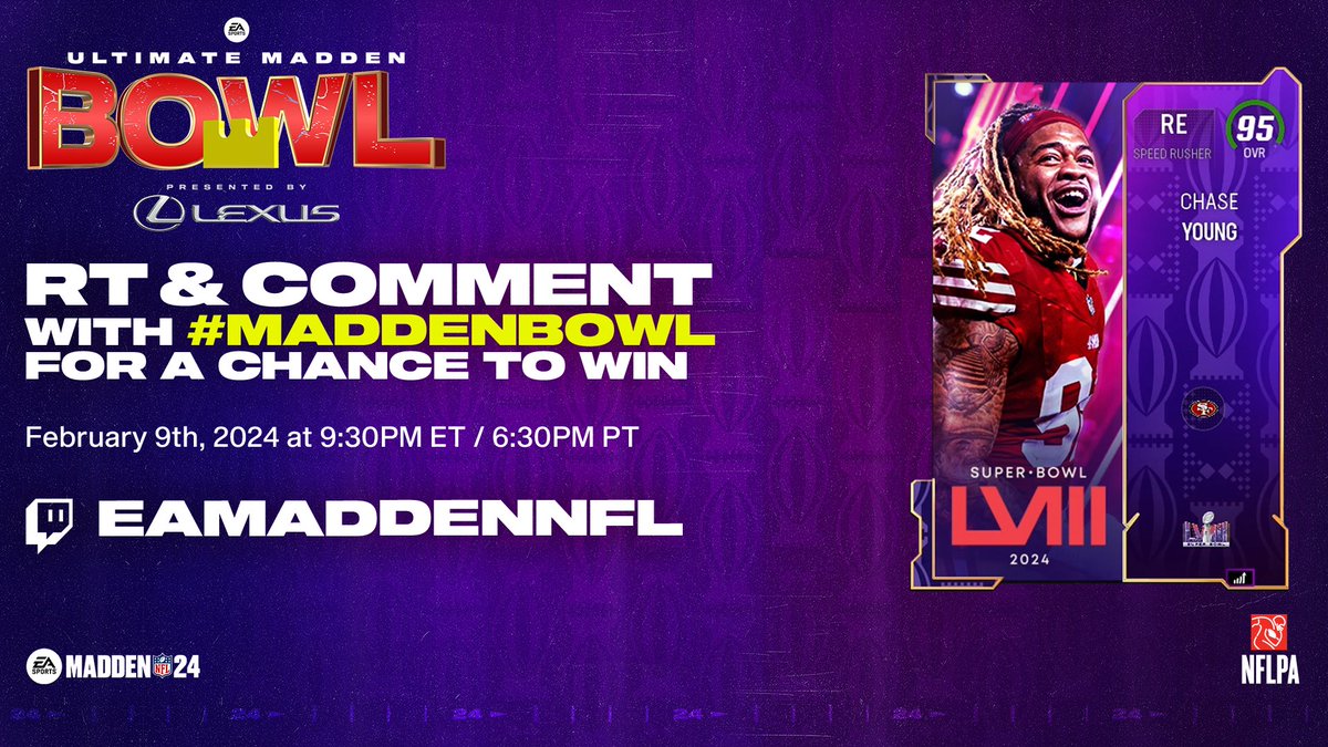 It's Ultimate #MaddenBowl Game Day!

Gonna be a great game between <a href="/Henry773_/">Henry Leverette</a>
and <a href="/WesleyyG/">Wesley Gittens</a>

My pick is Henry!

I also will be giving away a Chase Young.  

RT &amp; Comment with #MaddenBowl and who you think will win!

Live at 9:30PM ET: twitch.tv/eamaddennfl 

#SponsoredByEA