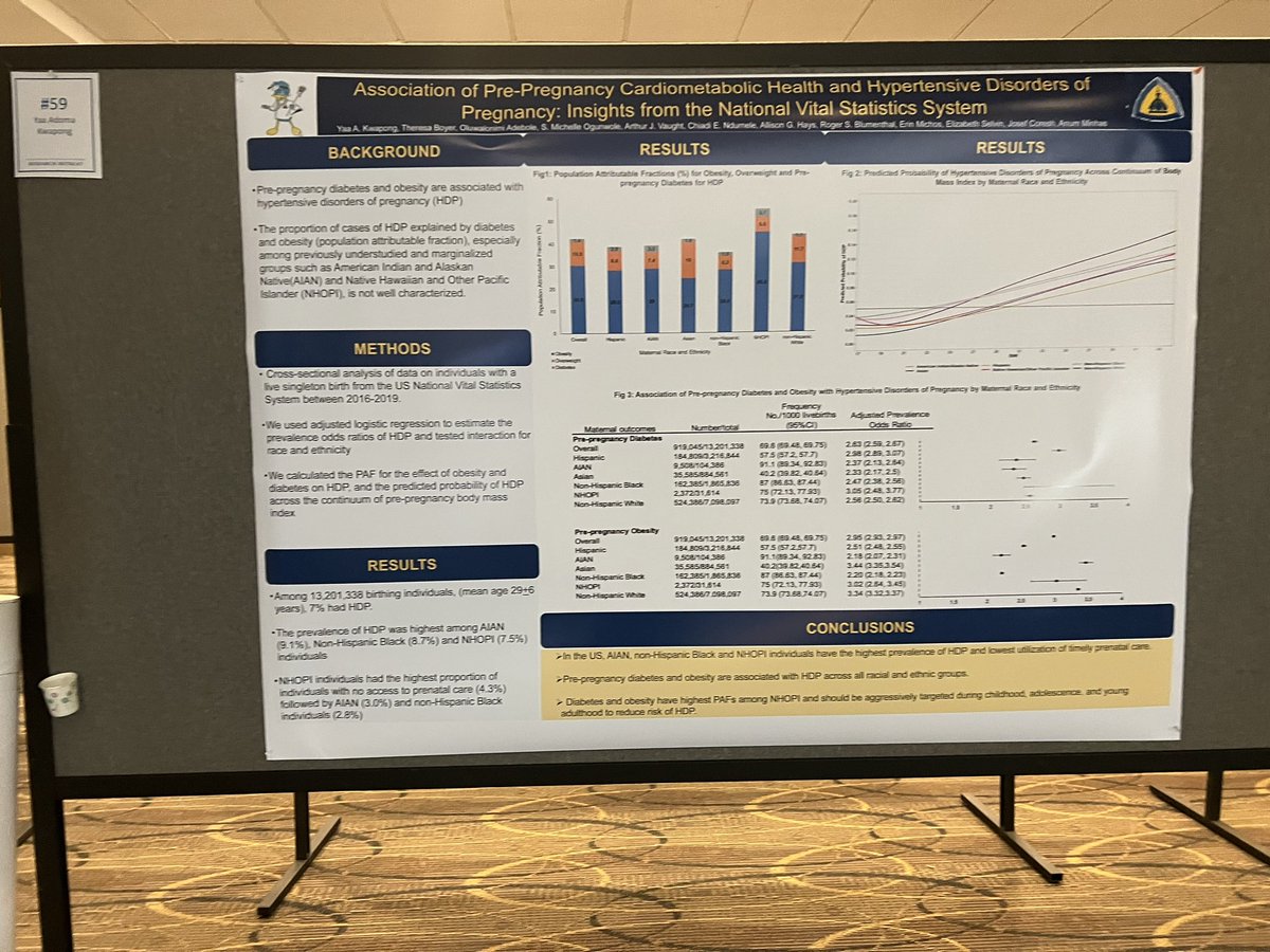 Super excited to have presented our poster on pre-pregnancy cardiometabolic health and hypertensive disorders of pregnancy at #HopkinsResearchRetreat today. Thankful to @DrAnumMinhas @AllisonGHaysMD