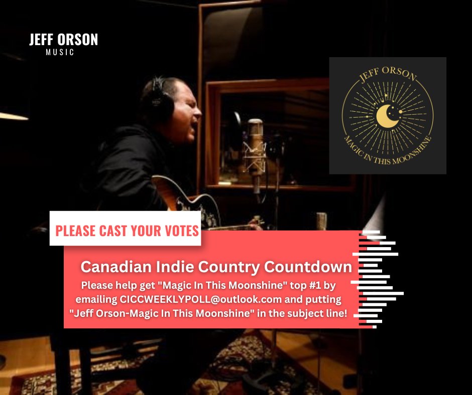 JeffOrsonMusic's tweet photo. Number 88# last week. Please vote to help move us up the chart. As always thanks for listening. Instructions on how to vote in the red box @CanadianIndie  @Canada @countrymusic https://t.co/8NJd7snPEd