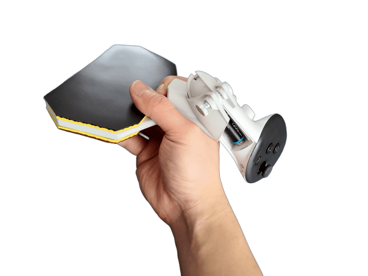 Announcing CyberPen: A #Quest3 #VR #tabletennis adapter tailored for PENHOLD players. 

This is for you, mom. 
Now you can play #ElevenVR with me over thousands of KM, reliving the first lessons you gave me 🥳

solidslime.net/2024/02/announ…