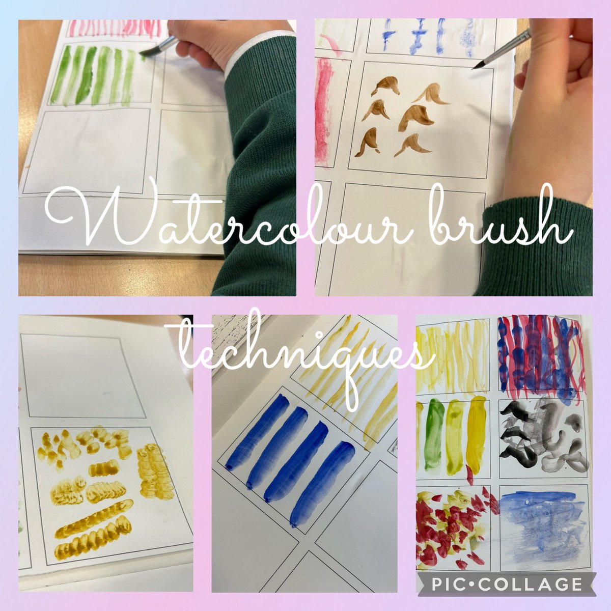 belindajohn71's tweet photo. This morning Year 3 @stoc took part in a carousel of exploration starting with water colour brush techniques #straightlines #drybrush #curvylines #wash #twist #dab https://t.co/fMXjDjHptB