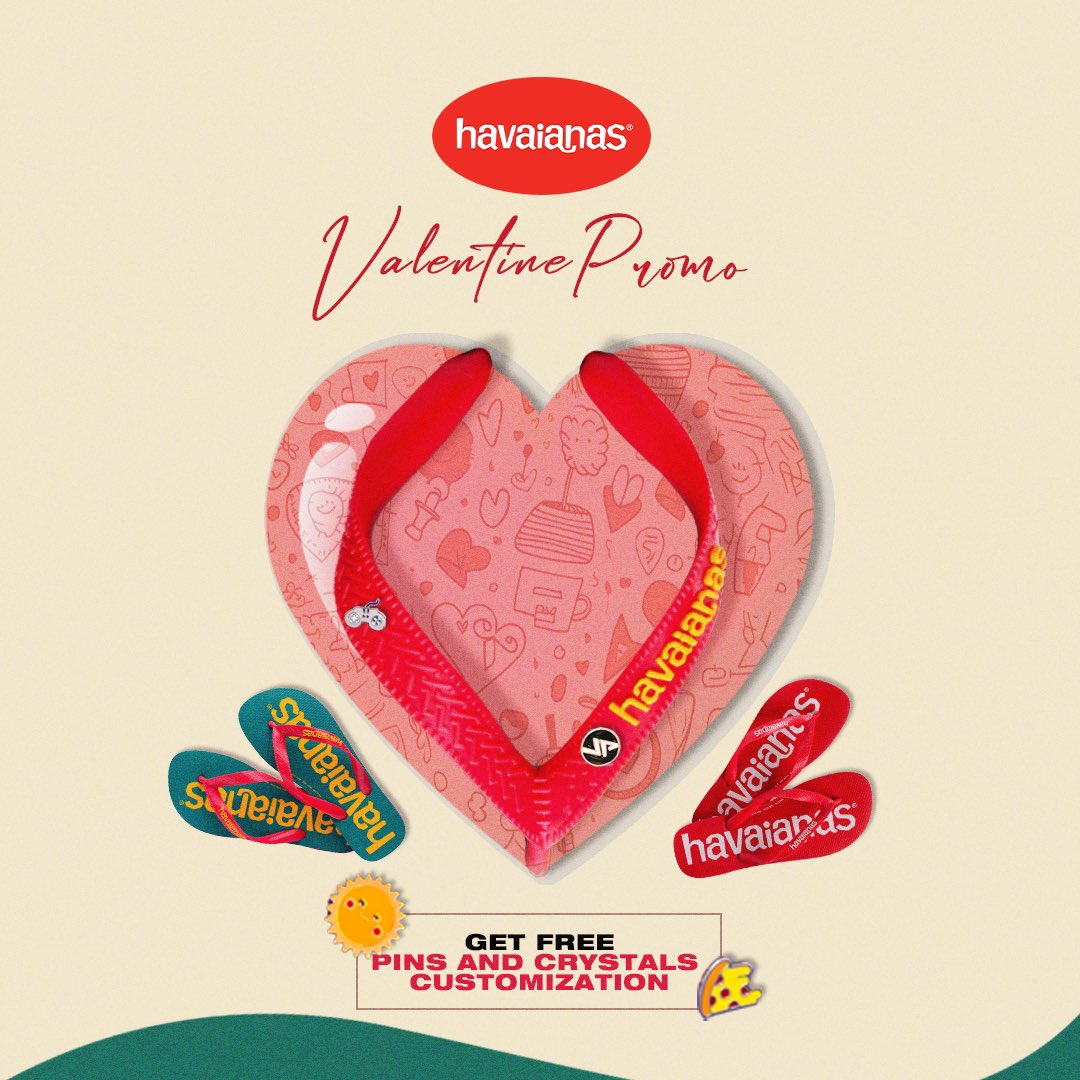 Havaianas Valentine’s promo is here! Walk in love. Free pins and crystals customization with every purchase. Our Havaianas stores are located at: Lagos Landmark beach Ikeja City Mall Abuja Jabi Lake Mall PHC Garden City Mall #bCODE #HavaianasNg #Valentines2024 #Trending