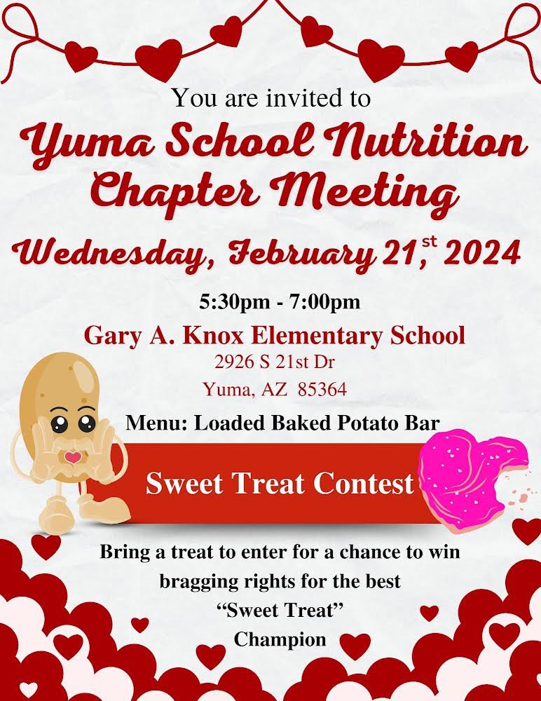Yuma Chapter, please join us for a chapter meeting on Wednesday, February 21st! ❤️🍰🩷