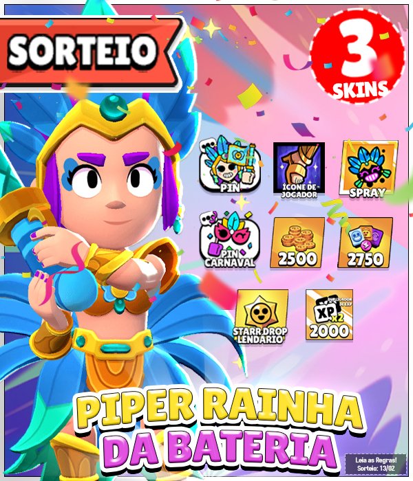 🎁SORTEIO🎁
PIPER RAINHA DE BATERIA🎊

Para participar:
• O sorteio vai rolar no meu server do Discord: discord.gg/n89vAKNVrY
• Basta entrar e procurar pelo canal de "sorteios", ele está bem no topo!
• Clique na reação e boa sorte! 🙅‍♂️🍀
• Resultado dia 13/02 - 10h.
❤ + RT
