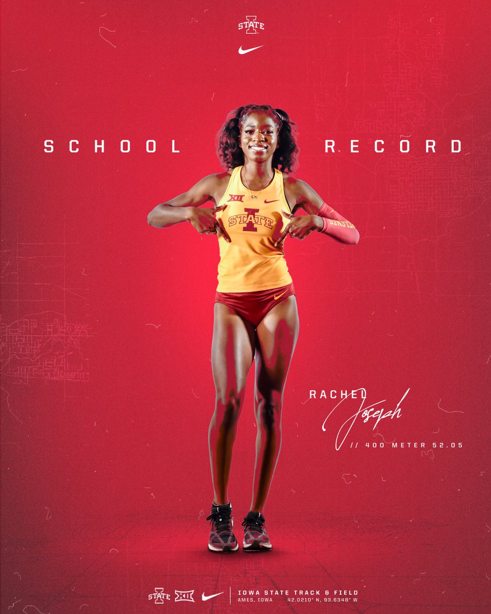 🤯𝟱𝟮.𝟬𝟱🤯

Rachel Joseph downs her own school record of 52.92 with 52.05 finishing fourth at the Tyson Invite, putting up the current No. 9 time in the nation and fastest time in the Big 12!

#CycloneSZN