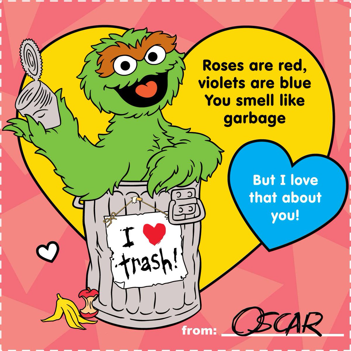 sesamestreet's tweet image. Oh, @OscartheGrouch, we love you too! #ValentinesDay