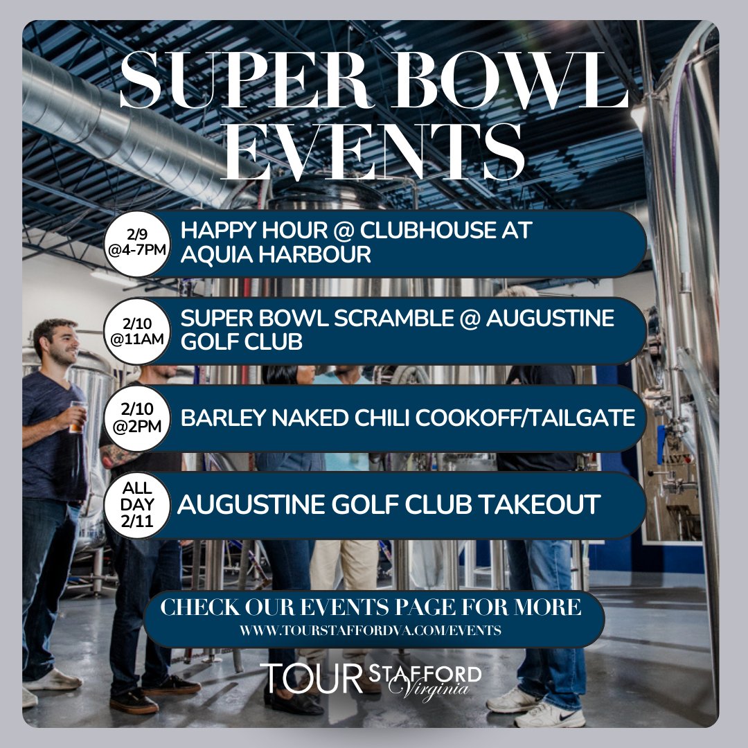 Looking for some Super Bowl plans? We've got you covered! Check our events page for more! #tourstaffordva #superbowl #superbowlsunday #chiefs #49ers #49ersvschiefs #superbowl2024