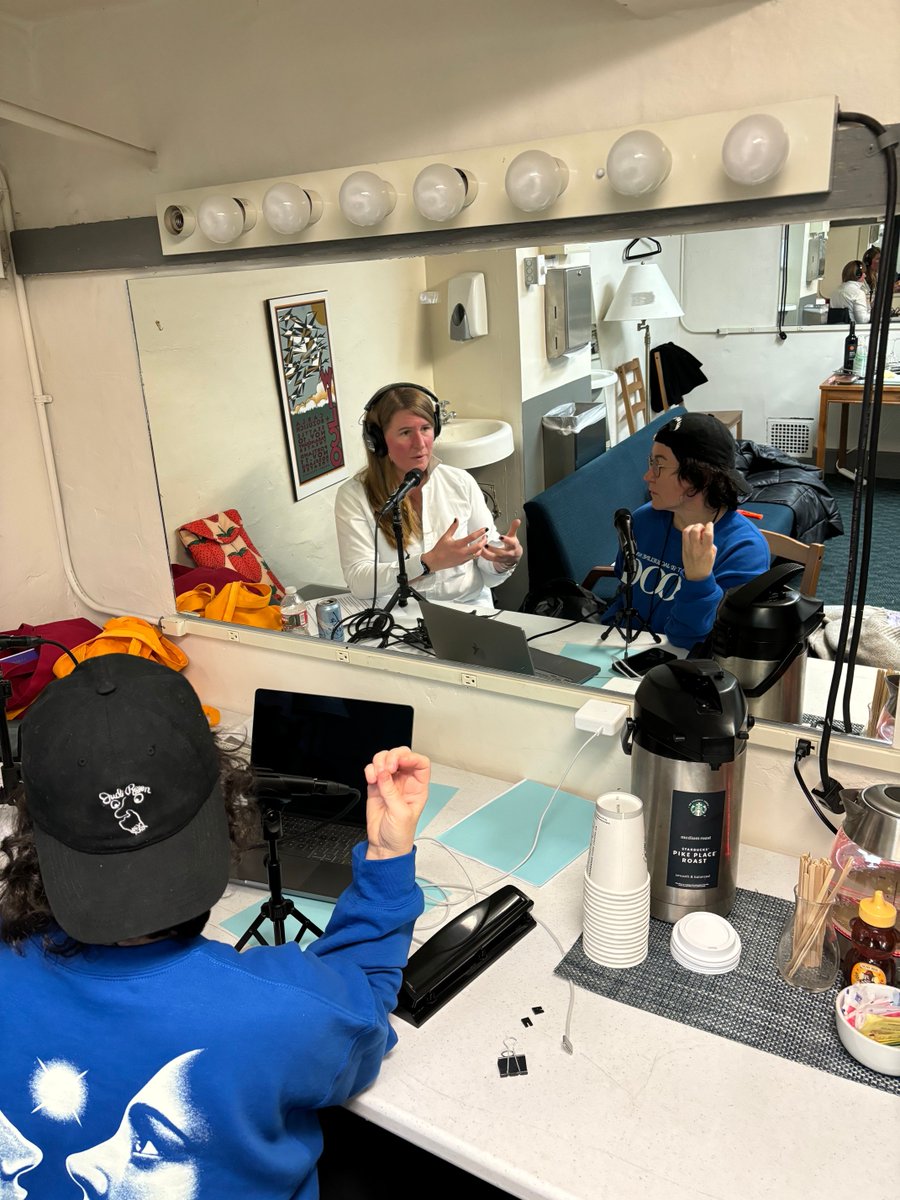 CriminalShow's tweet photo. New Criminal Plus ep waiting in your feeds today! Phoebe and Lauren talk backstage about what they're watching on the plane, and why @laurenspohrer can't stop wearing her Poog sweatshirt. Listen by signing up for Criminal Plus: https://t.co/hs4g3EAaOK https://t.co/mUlRoi3QJV