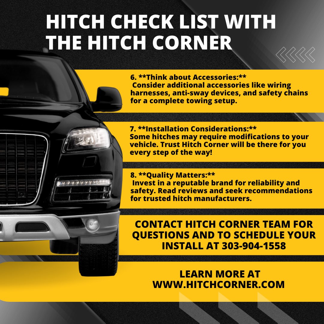 hitchcorner's tweet photo. Rev up your knowledge with the ultimate guide on hitch shopping! 🚗💡 From weight ratings to installation tips, here's the scoop on finding the perfect hitch for your ride. Call our knowledgeable team at 303-904-1558 with questions &amp; we’ll never leave you hanging on installation! https://t.co/vLUvuaq8uL