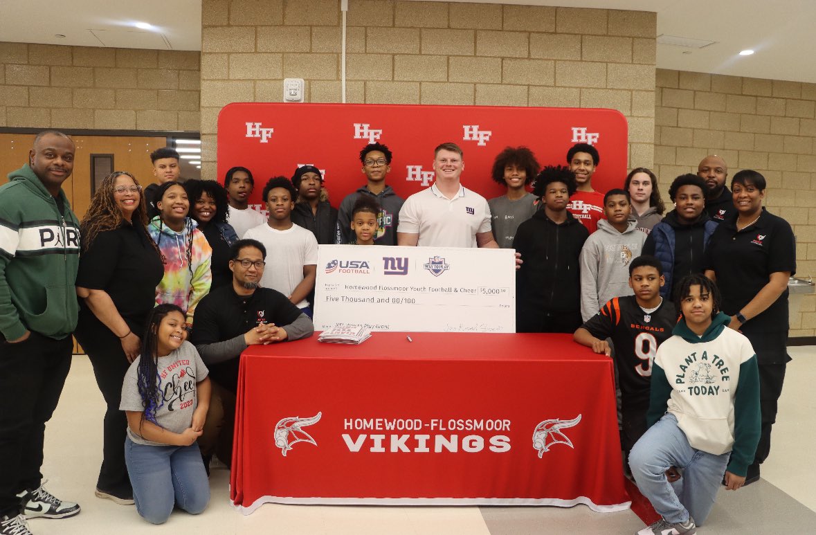 After winning the #NFLWayToPlay Award during week 14 of the season, John Michael Schmitz was awarded a $5,000 grant to a youth football program of his choice. 

Yesterday, Schmitz presented that grant to the Homewood Flossmoor Youth Football &amp; Cheer program!