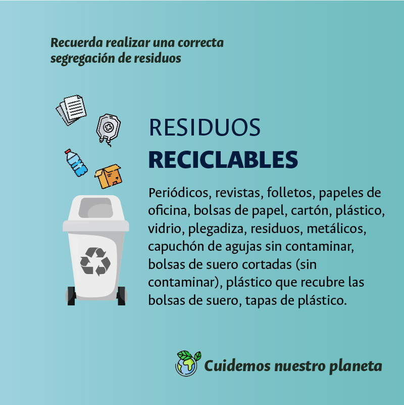 En 2023 gracias a nuestra cultura de segregación de residuos logramos reciclar :
1248 kilos de botellas plásticas
584.65 kilos de bolsas de suero
1347 kilos de plásticos en genera, de un solo uso 
Somos miembros de la Red global de Hospitales Verdes y saludables #GestiónAmbiental