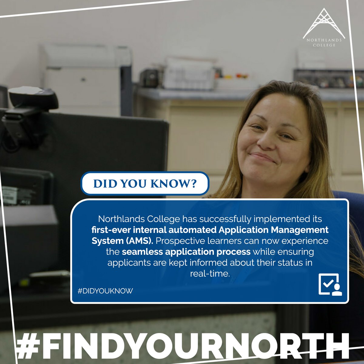 NorthlandsColg's tweet image. #DidYouKnow

@NorthlandsColg has digitized the application process, eliminating the need for paper-based applications, printing, and physical mailing of documents. Applicants now check their application status in real-time.
#applicationmanagementsystem #digitization #sustainable