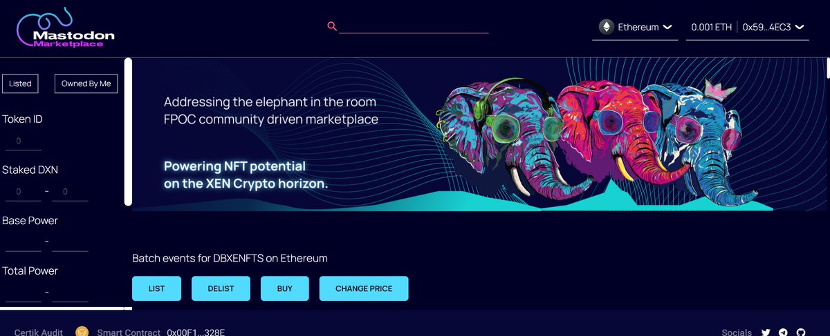 CLOUT_COCKS's tweet image. Mastodon marketplace is live for #xenft and #DBxenft on #eth &amp;amp; #matic 
will take few days to sync your xenfts completely is what raz said in TG 
Congrats to dbxen team &amp;amp; #xen community finally a truly custom xenft marketplace with a auto buy &amp;amp; burn for #dxn