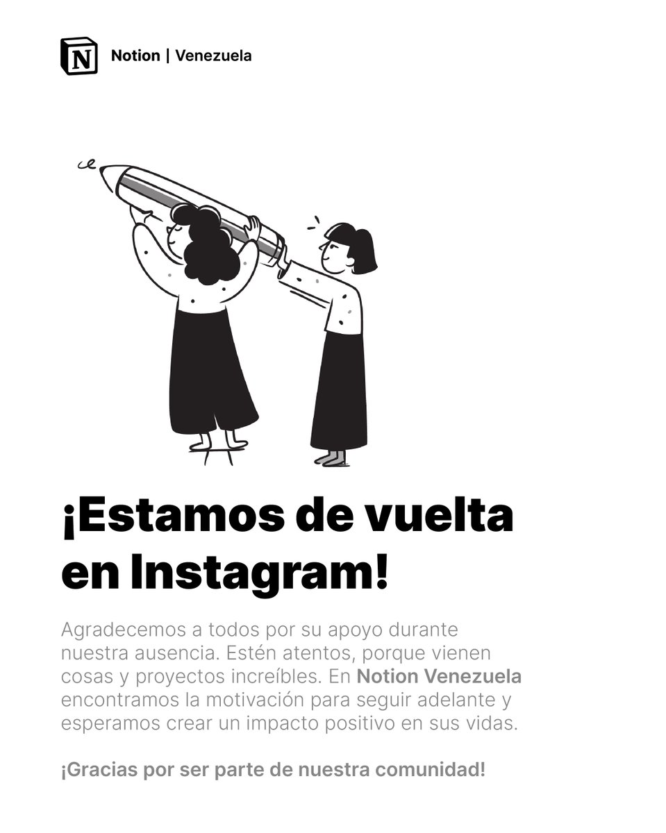 NotionVenezuela's tweet photo. Agradecemos a todos por su apoyo durante nuestra ausencia. Estén atentos, vienen cosas increíbles. En Notion Venezuela encontramos la motivación para seguir adelante y esperamos crear un impacto positivo en sus vidas. ¡Gracias por ser parte de nuestra comunidad! 🙏🤍 https://t.co/8aAajb3Ylo